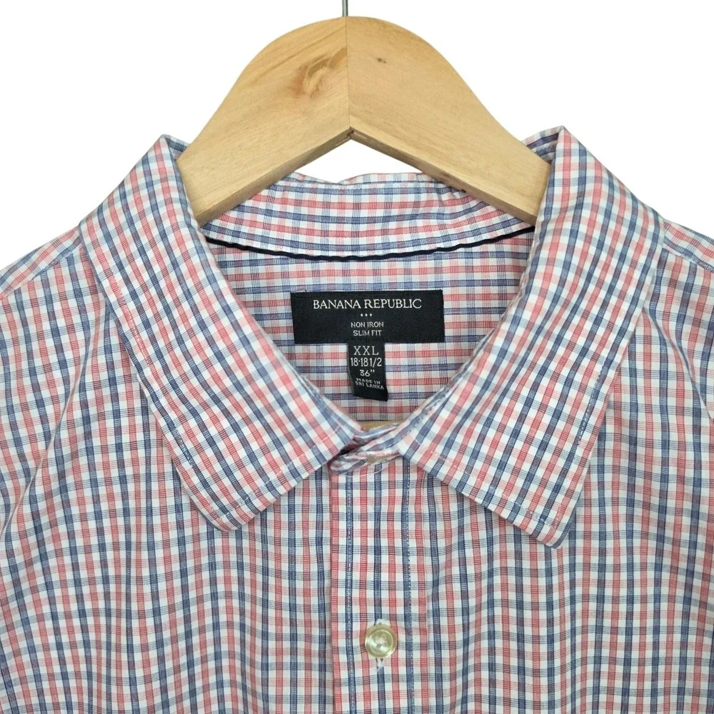 Banana Republic Shirt Mens XXL 18-18.5 36 Blue Button Non Iron Slim Fit Casual